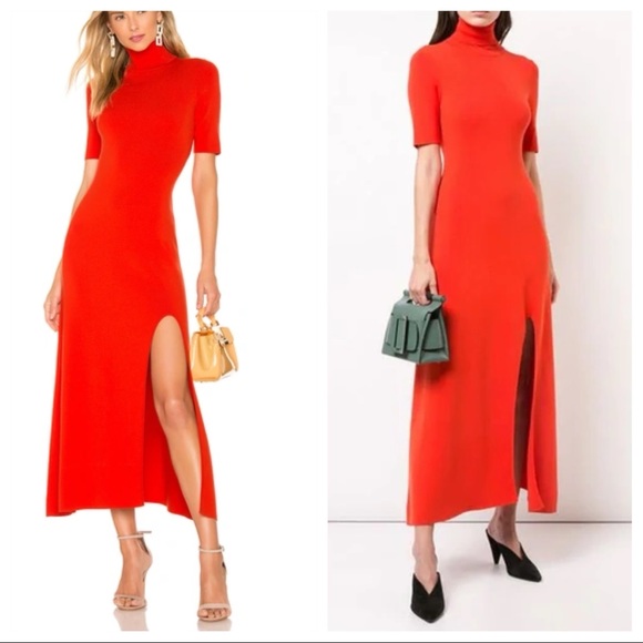 A.L.C. Dresses & Skirts - A.L.C. Caplan Turtleneck Short-Sleeve Slit-Front Dress Knit Midi Orange